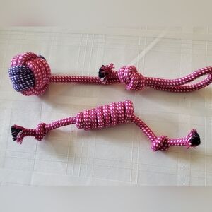 Pink Polka Dot Rope Dog Tug Toys - Set of 2